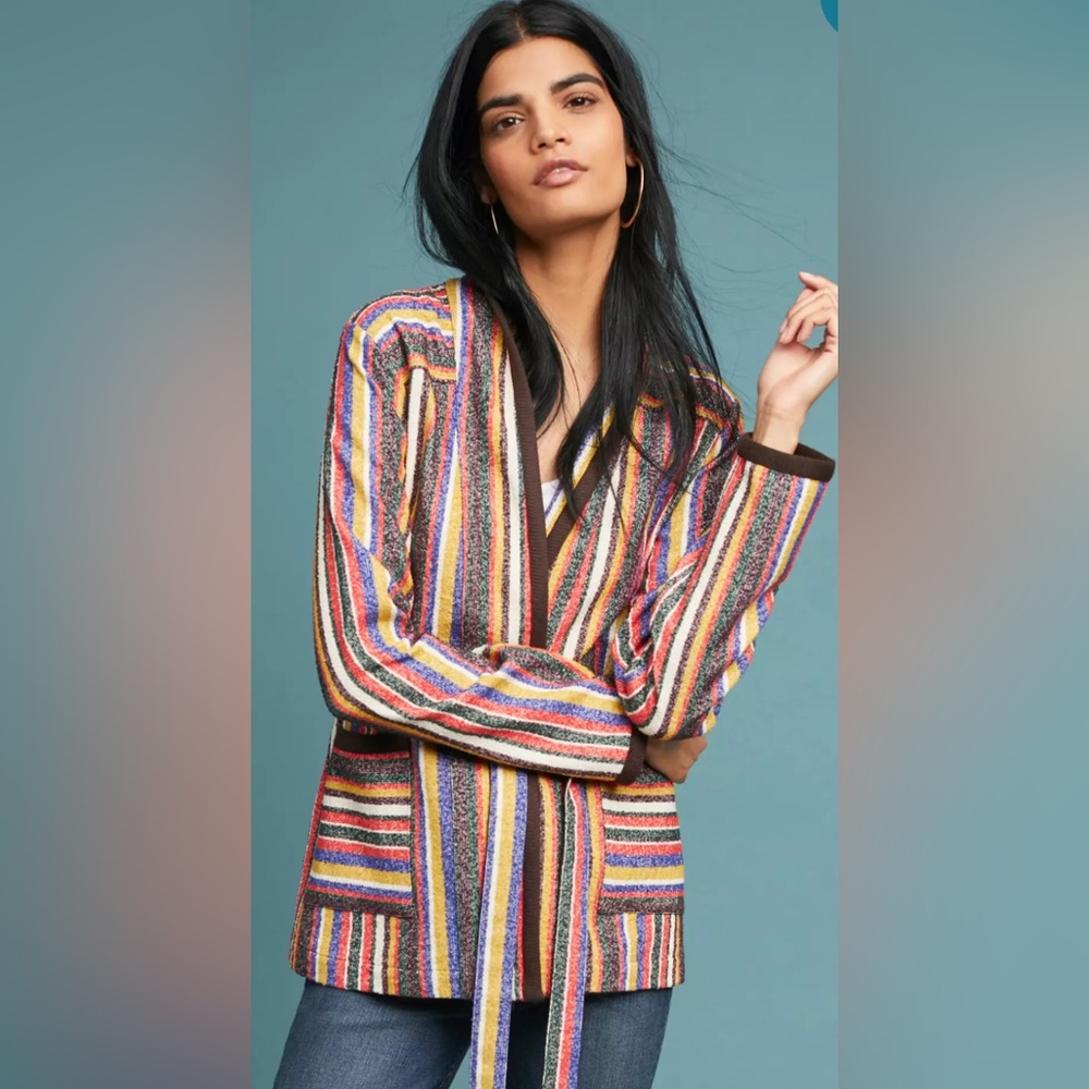 Anthropologie Akemi + Kin Mansoura Multicolor Stripe Belted Jacket